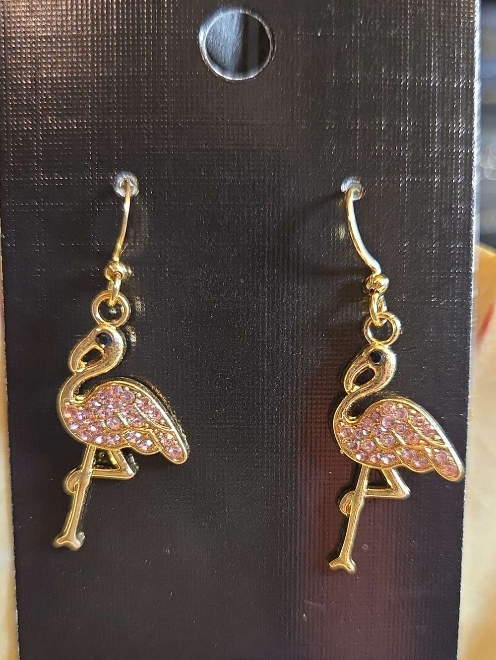 Gold Flamingo Drop Earrings with Pink Crystals - Women Jewelry